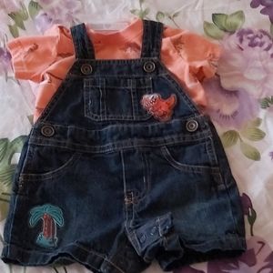Baby boys Dino Denim Shortalls Outfit Set